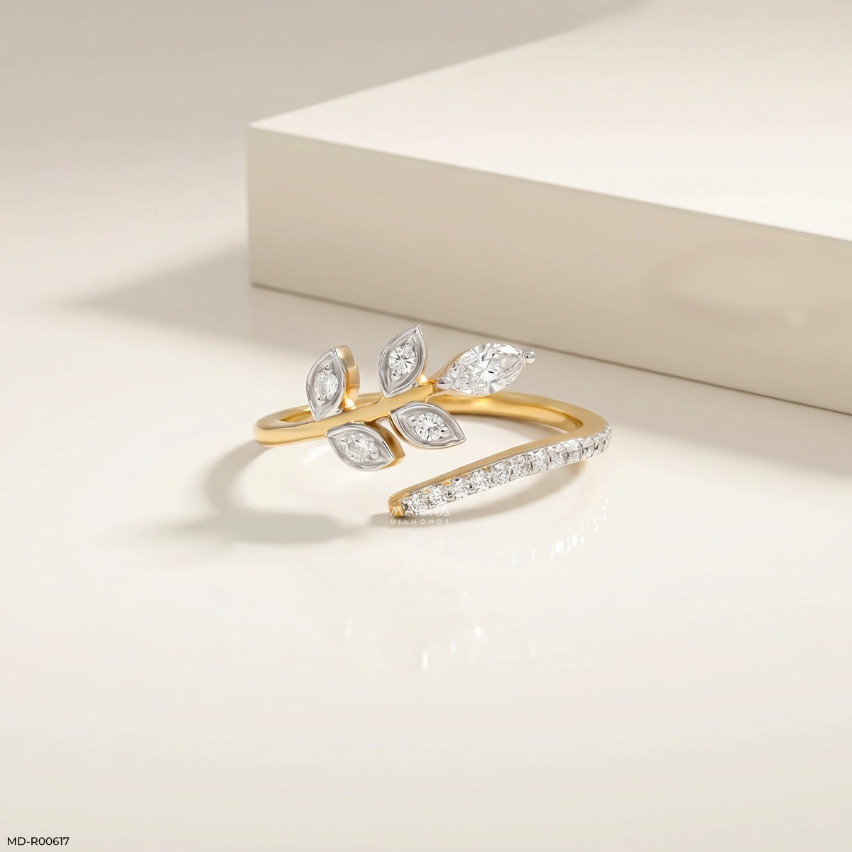 Nature Leaf Bypass Diamond Ring