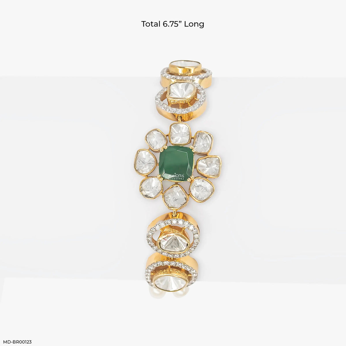 1 Carat Kundan Polki & Emerald Floral Link Lab Diamond Bracelet