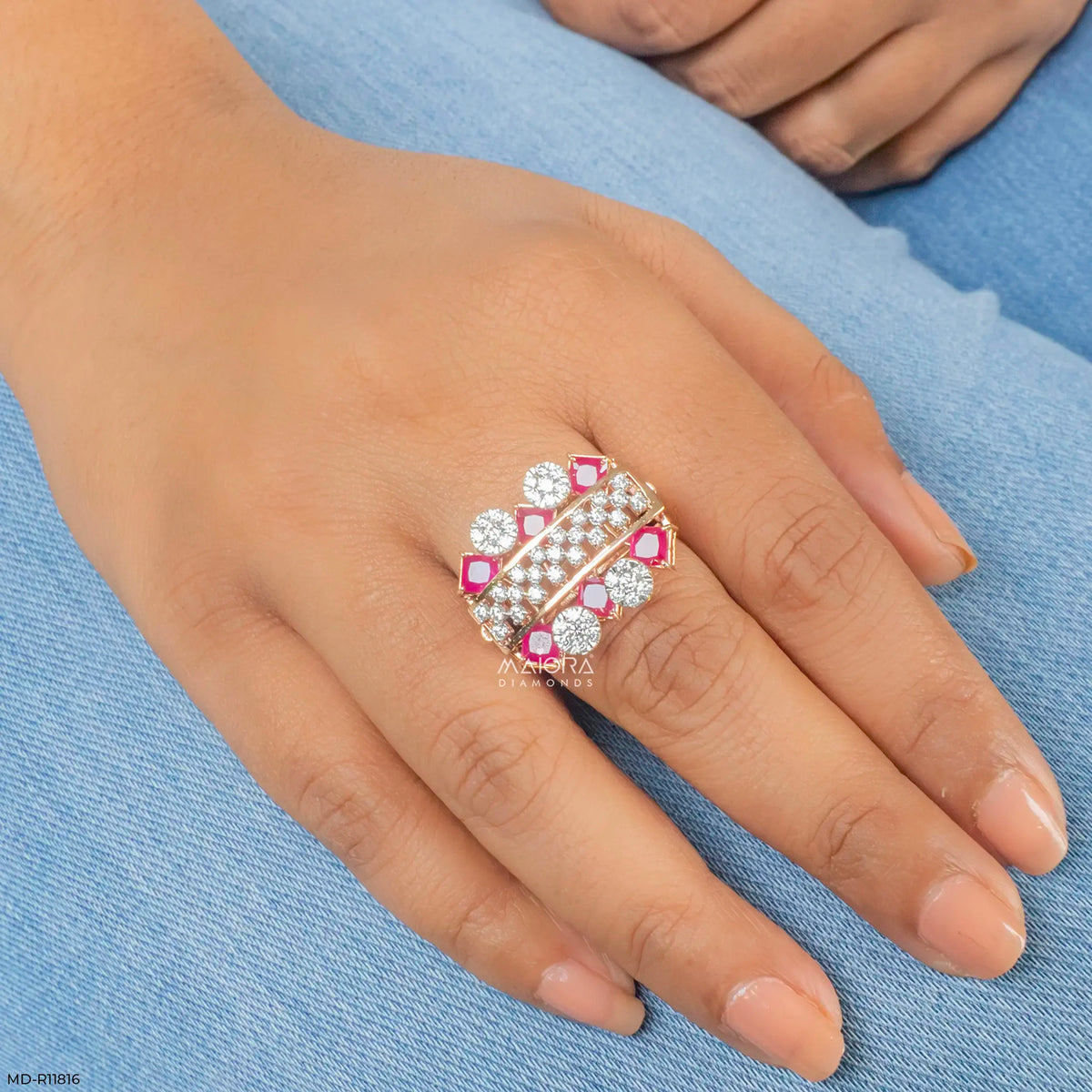 Parallel Ruby Row Diamond Cocktail Ring