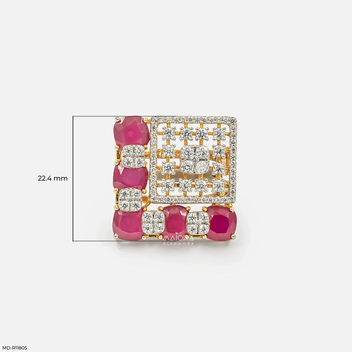 Lattice Cusion Ruby Frame Diamond Cocktail Ring